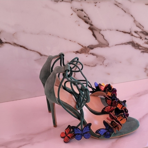 BUTTERLIES Stiletto Heels green suede Size 40 - Picture 8 of 9